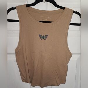 American Eagle butterfly crop tank top tan XL